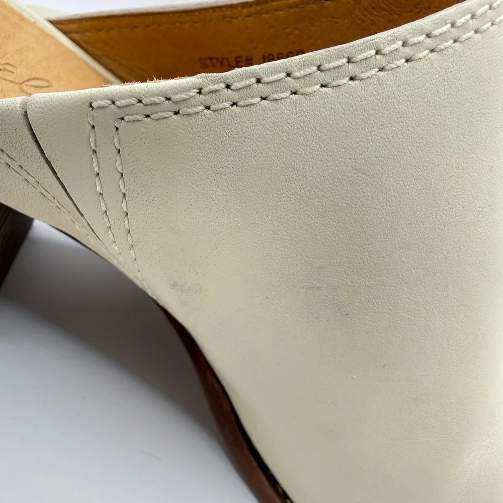 Madewell Woman's Harper Ivory Bone Leather Slip On‎ Stacked Block Heels- Size 8